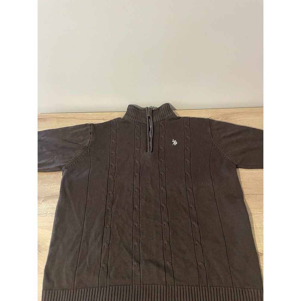 U.S. Polo Assn 1/4 Zip Sweater Mens XLT Brown Mock Neck Cable Knit Pullover